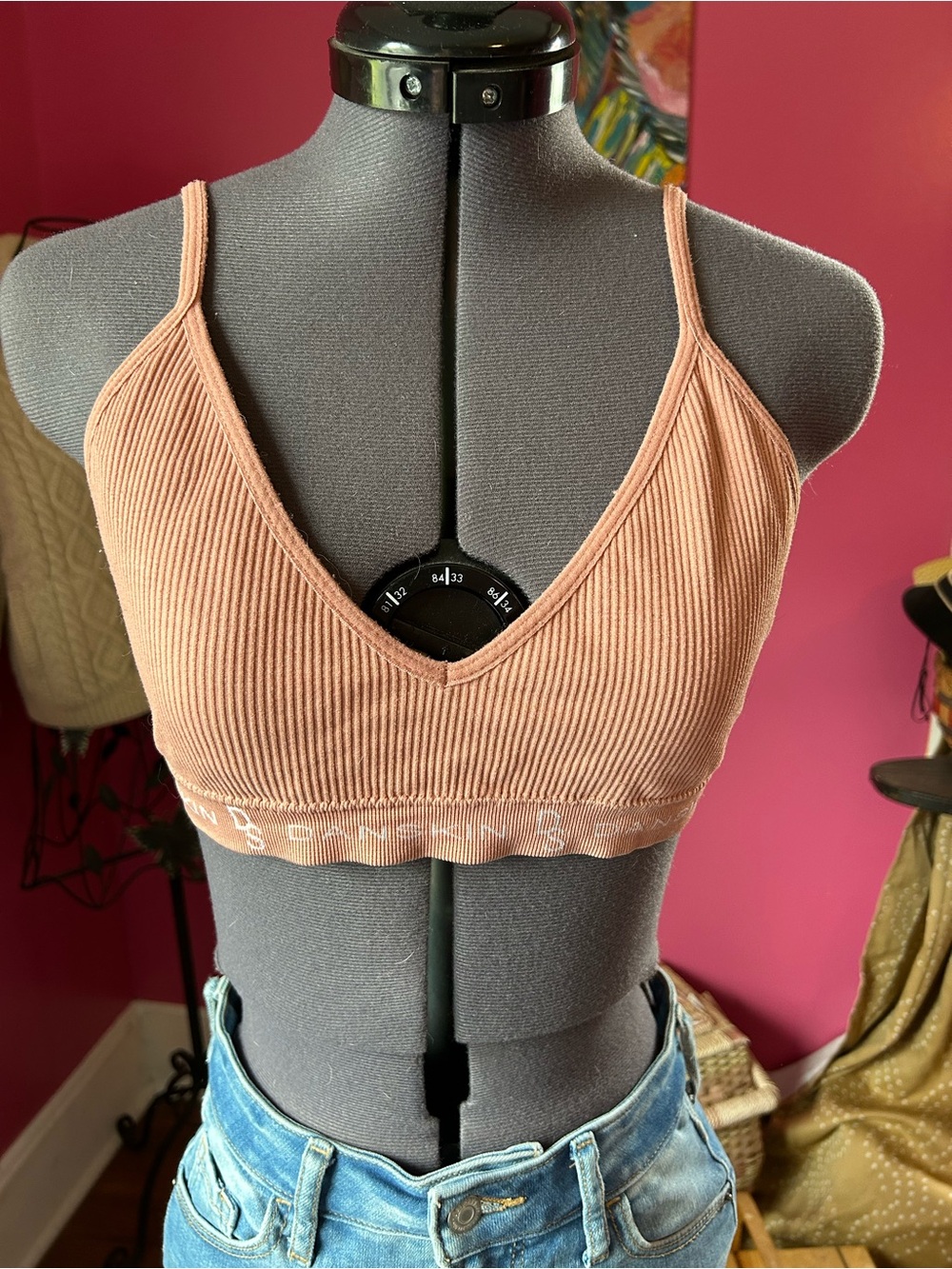 Danskin Ribbed V-Neck Bralette in Dusty Rose